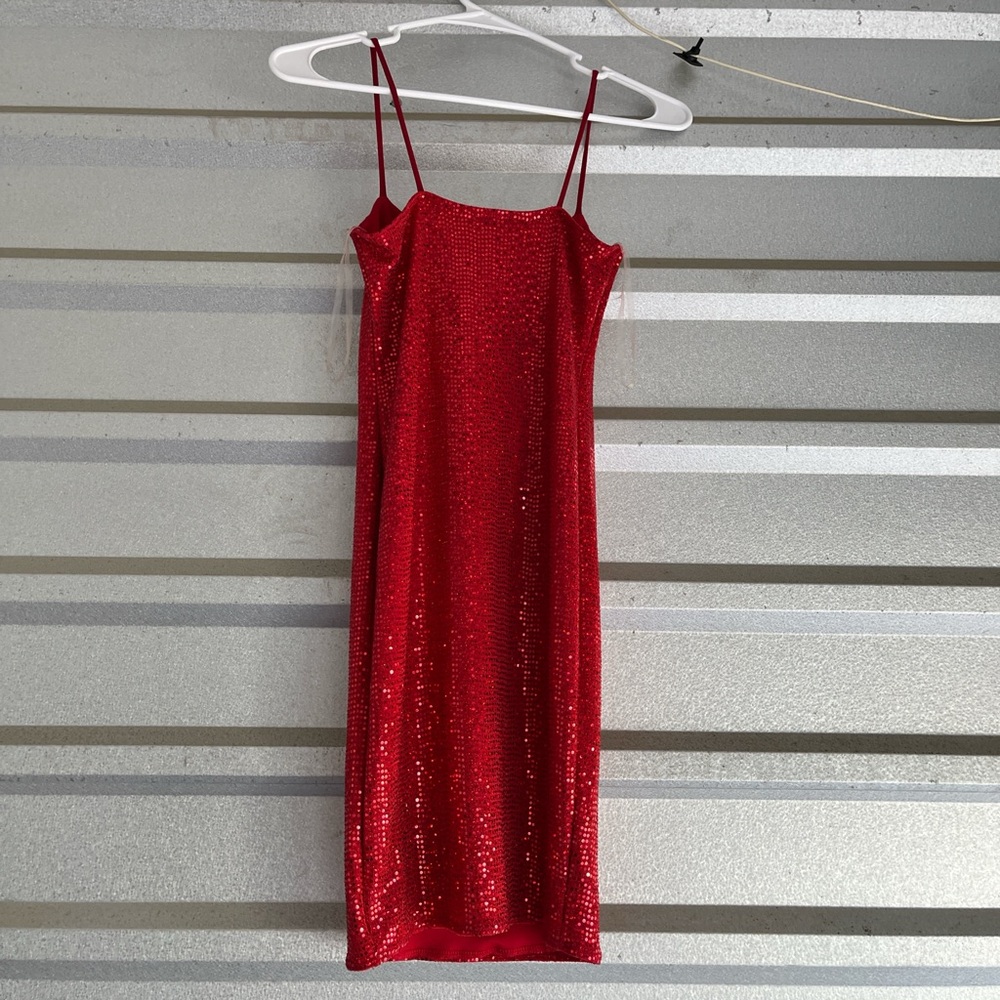 Red sequin windsor dress